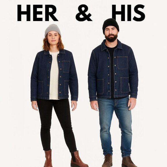 Lucky Brand Unisex Chore Reversible Denim Workwear Utility Coat Her & His Sz SP - Picture 1 of 10